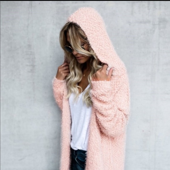 Last one! Was $35 Pink Shaggy Open Hooded Cardigan - Picture 3 of 8